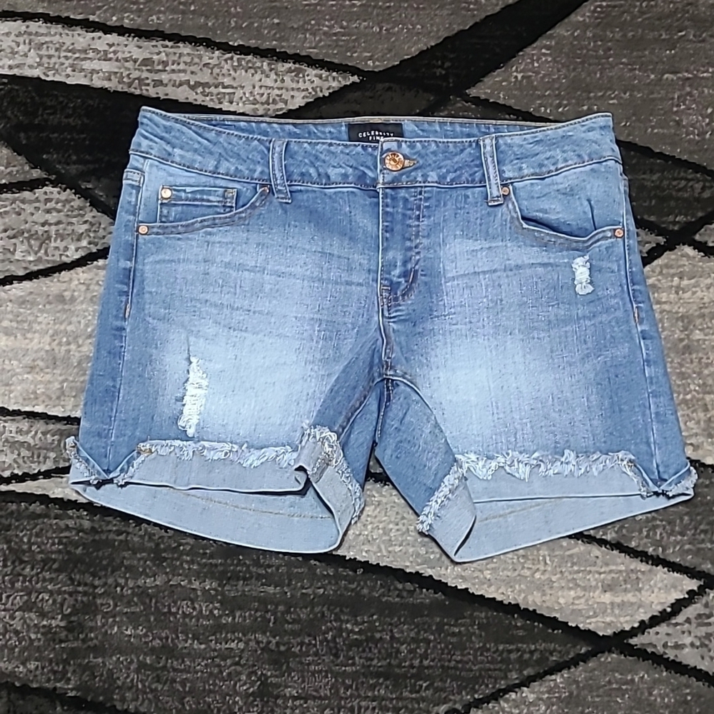 CELEBRITY PINK DISTRESSED CUFFED RAW DENIM JEAN SHORTS